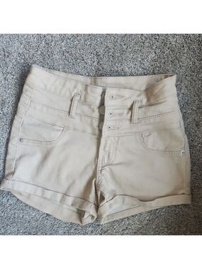 Tan High Waist Stretch Casual Comfy  Shorts with Cuffed Hem Sz 1